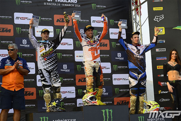 Podium GP motocross MXGP Thaïlande 2014 victoire d'Antonio Cairoli