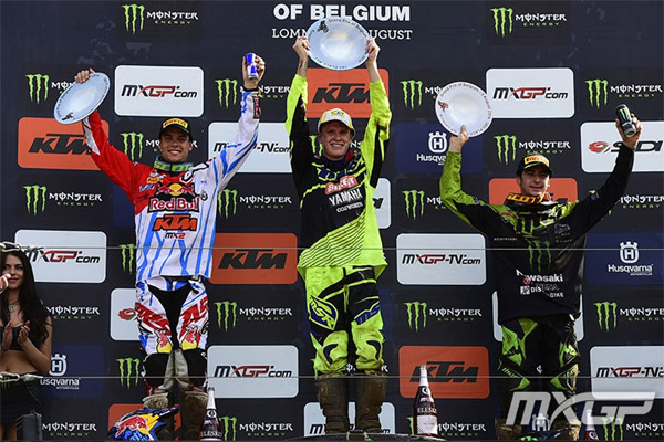 Podium du Grand Prix motocross MX2 Lommel Belgique 2014