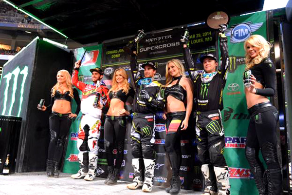 Podium supercross 250cc St Louis 2014 - Martin Davalos - Justin Bogle - Blake Baggett