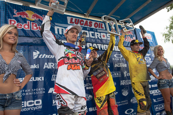 Podium du motocross ama 250cc Redbud 2014 victoire de Jeremy Martin, Marvin Musquin second et Jason Anderson troisième