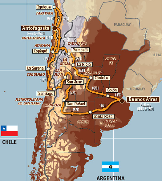 carte Dakar 2010 trace map
